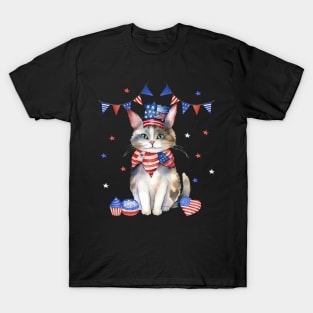 Funny Cat 4th of July Hat Patriotic Gift Men Womens Kids T-Shirt